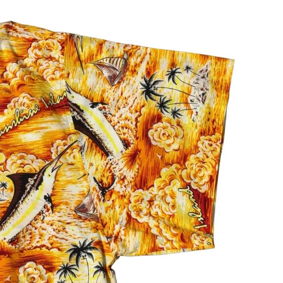 Mens Tropical Shirt XXL Swordfish Palm Trees Sailboats Flowers Sunshine Island - Picture 14 of 16